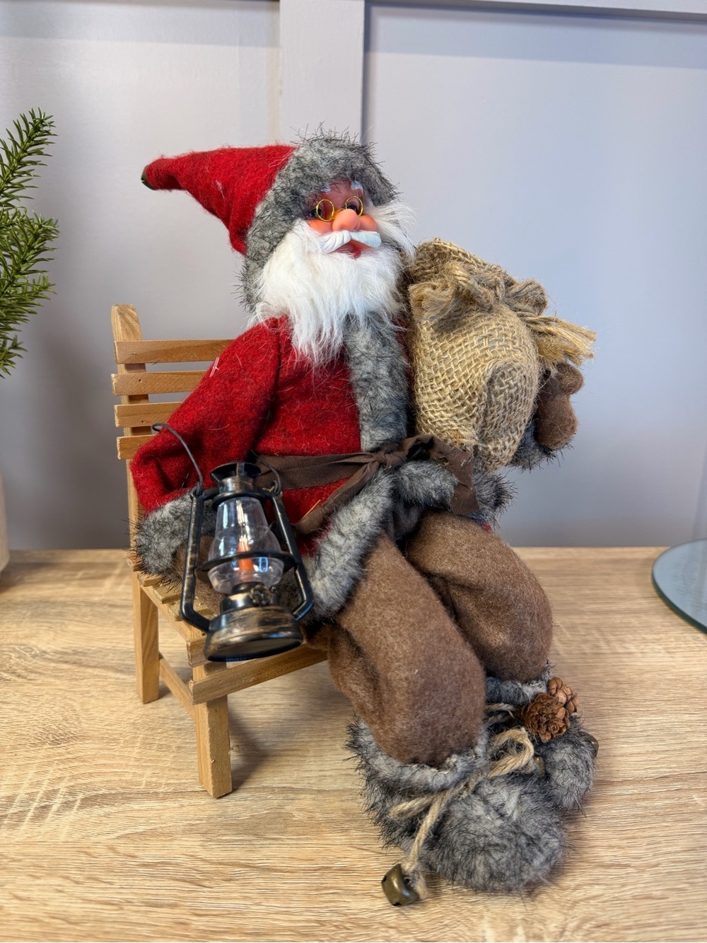 Festive Red and Brown Santa Holiday Figurine 11”